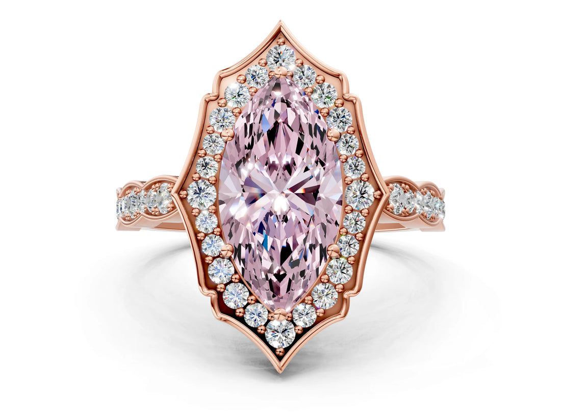 Rose gold Fancy Pink Marquise  Halo Diamond Engagement Ring with Milgrain Band and Four-Prong Setting_54
