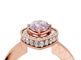 Rose gold Fancy Pink Marquise  Halo Diamond Engagement Ring with Milgrain Pave Band and Four-Prong Setting_127