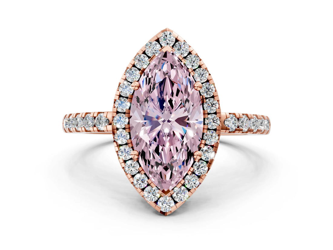 Rose gold Fancy Pink Marquise  Halo Diamond Engagement Ring with Pavé Band and Four-Prong Setting_51