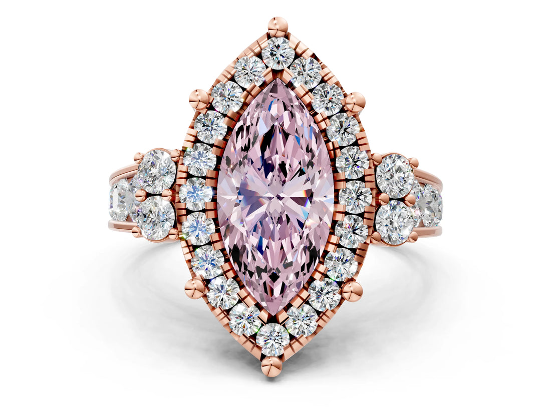 Rose gold Fancy Pink Marquise  Halo Diamond Engagement Ring with Split Shank and Four-Prong Setting_43