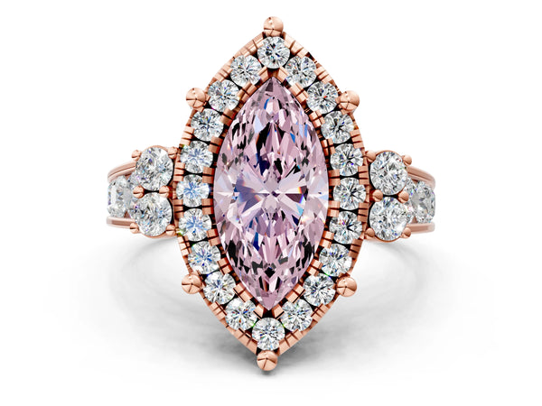 Rose gold Fancy Pink Marquise  Halo Diamond Engagement Ring with Split Shank and Four-Prong Setting