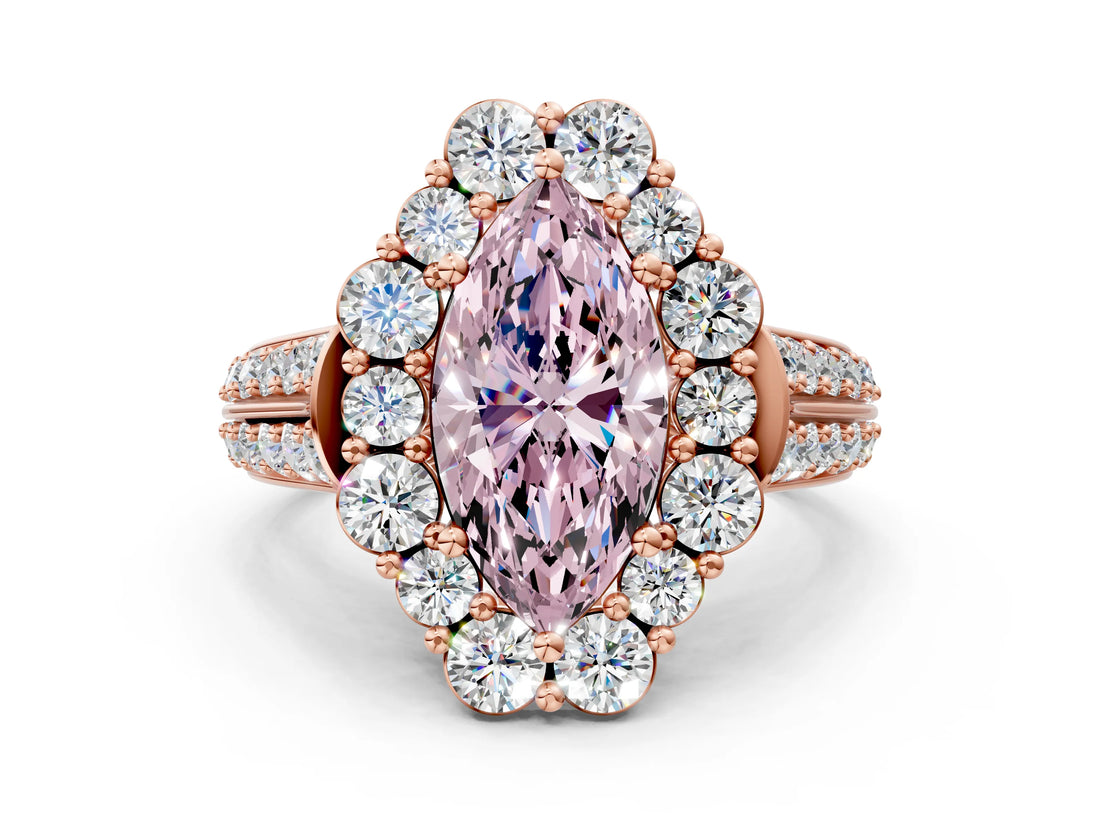 Rose gold Fancy Pink Marquise  Halo Diamond Engagement Ring with Split Shank and Prong Setting_67