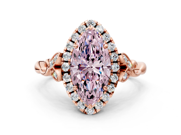 Rose gold Fancy Pink Marquise  Halo Diamond Engagement Ring with Vintage-Inspired Band and Four-Prong Setting