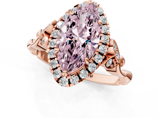 Rose gold Fancy Pink Marquise  Halo Diamond Engagement Ring with Vintage-Inspired Band and Four-Prong Setting