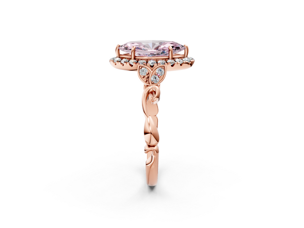 Rose gold Fancy Pink Marquise  Halo Diamond Engagement Ring with Vintage-Inspired Band and Four-Prong Setting