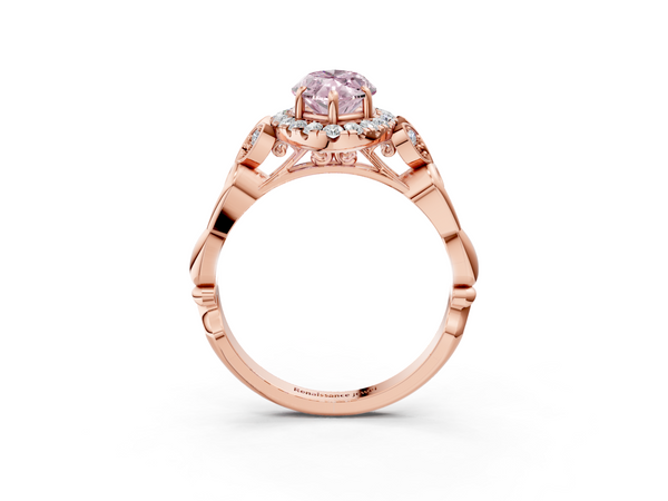 Rose gold Fancy Pink Marquise  Halo Diamond Engagement Ring with Vintage-Inspired Band and Four-Prong Setting