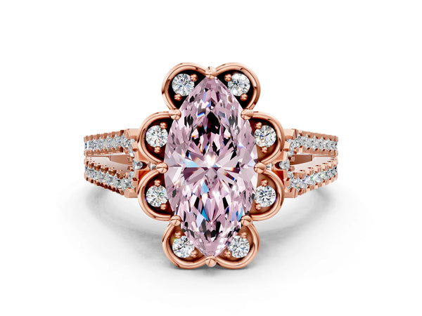 Rose gold Fancy Pink Marquise  Halo Diamond Floral Split Shank Engagement Ring