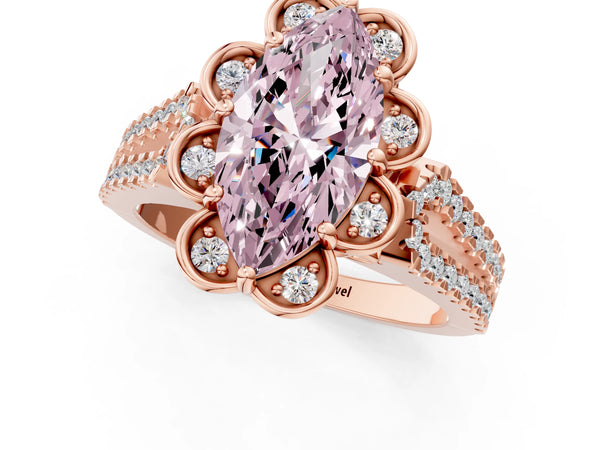 Rose gold Fancy Pink Marquise  Halo Diamond Floral Split Shank Engagement Ring