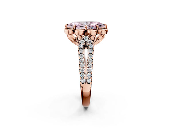 Rose gold Fancy Pink Marquise  Halo Diamond Floral Split Shank Engagement Ring