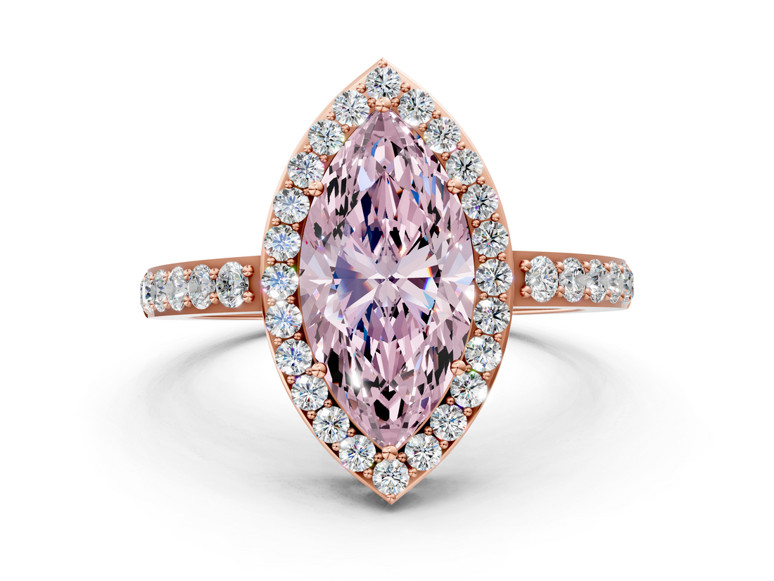 Rose gold Fancy Pink Marquise  Halo Diamond Pavé Band Ring with Prong Setting_20
