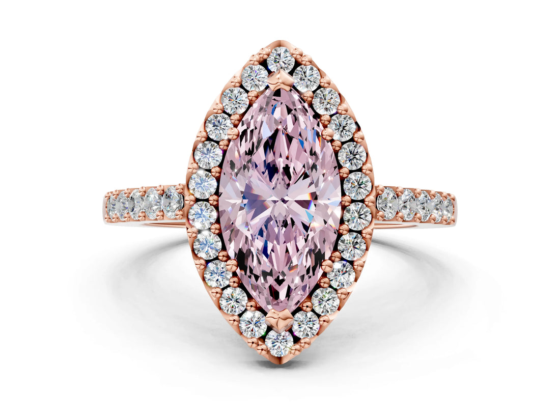 Rose gold Fancy Pink Marquise  Halo Diamond Pavé Solitaire Ring_27