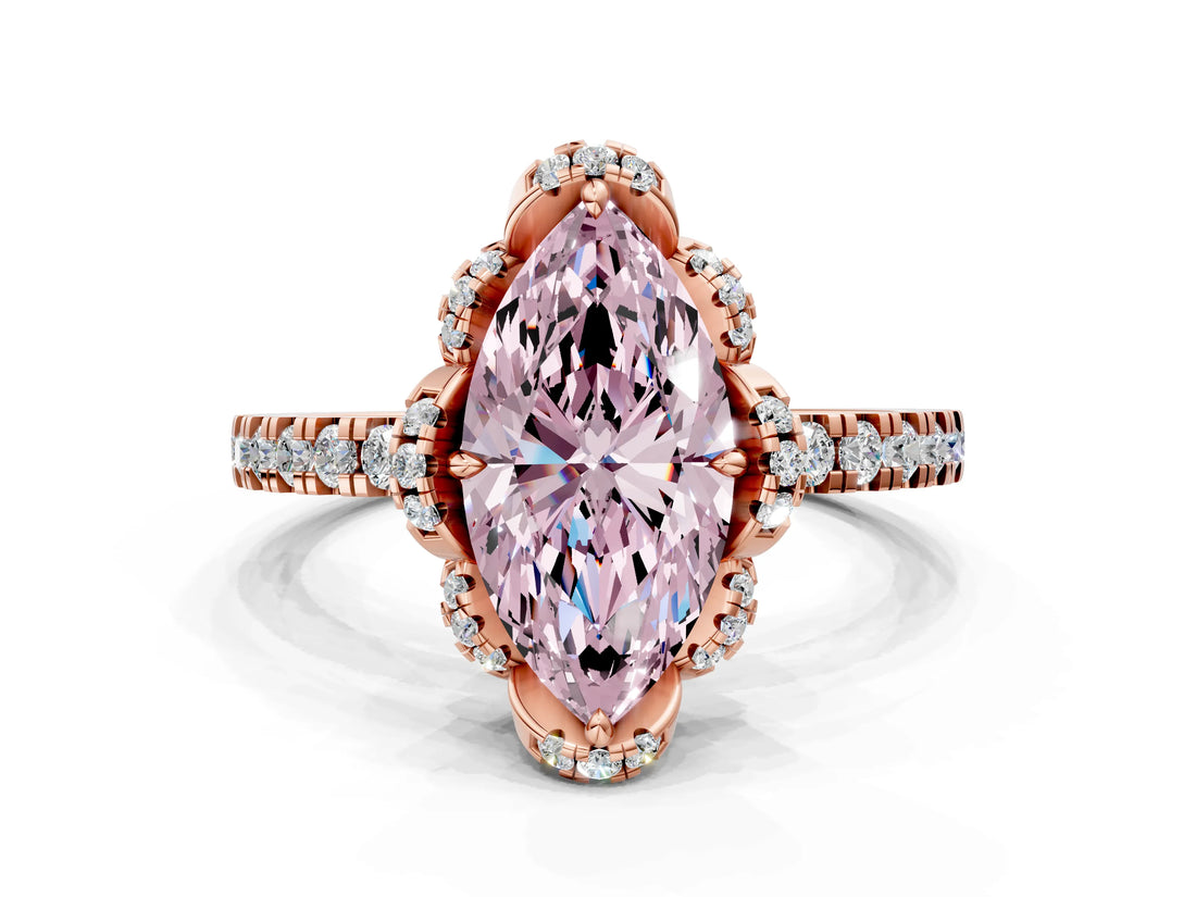 Rose gold Fancy Pink Marquise  Halo Diamond Pave Band Ring with Four-Prong Setting_15