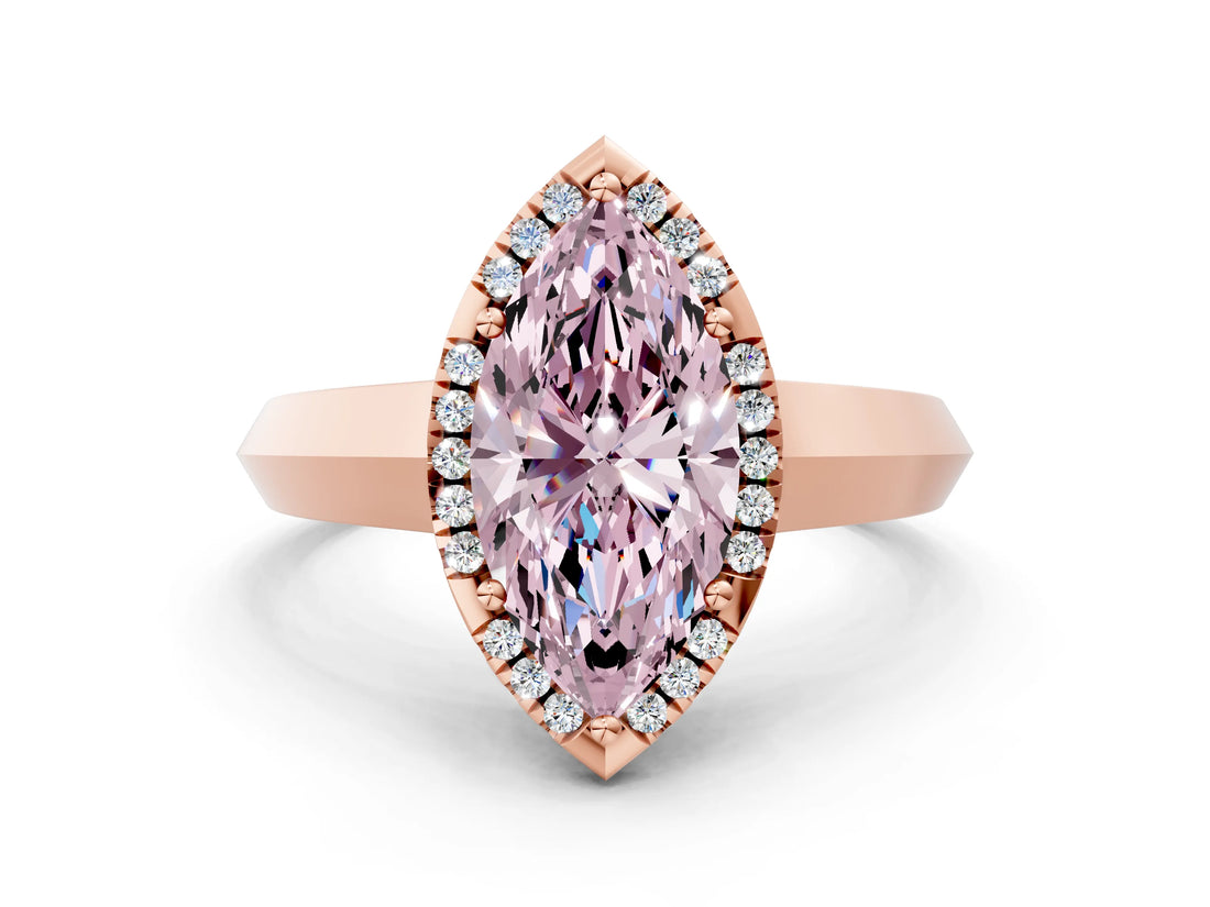 Rose gold Fancy Pink Marquise  Halo Diamond Ring with Cathedral Band and Four-Prong Setting_49