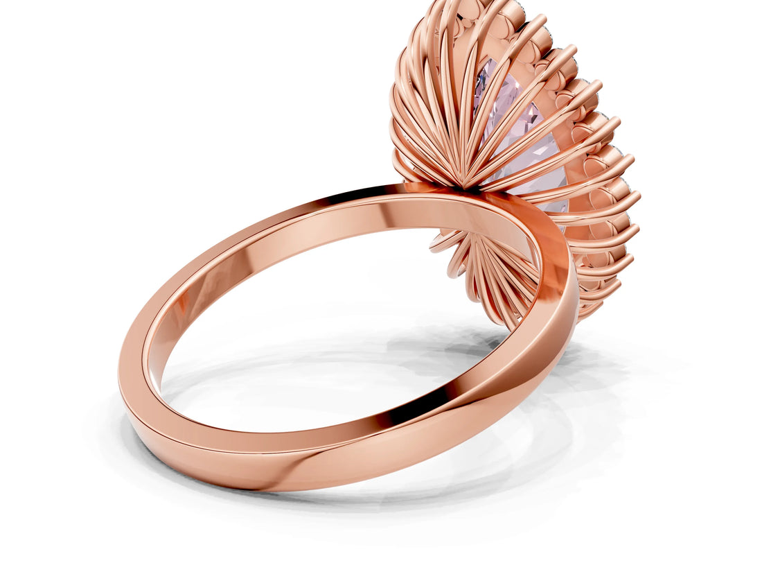 Rose gold Fancy Pink Marquise  Halo Diamond Ring with Milgrain Edge and Round Prong Setting_67