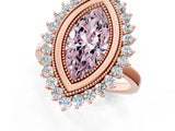 Rose gold Fancy Pink Marquise  Halo Diamond Ring with Milgrain Edge and Round Prong Setting_68