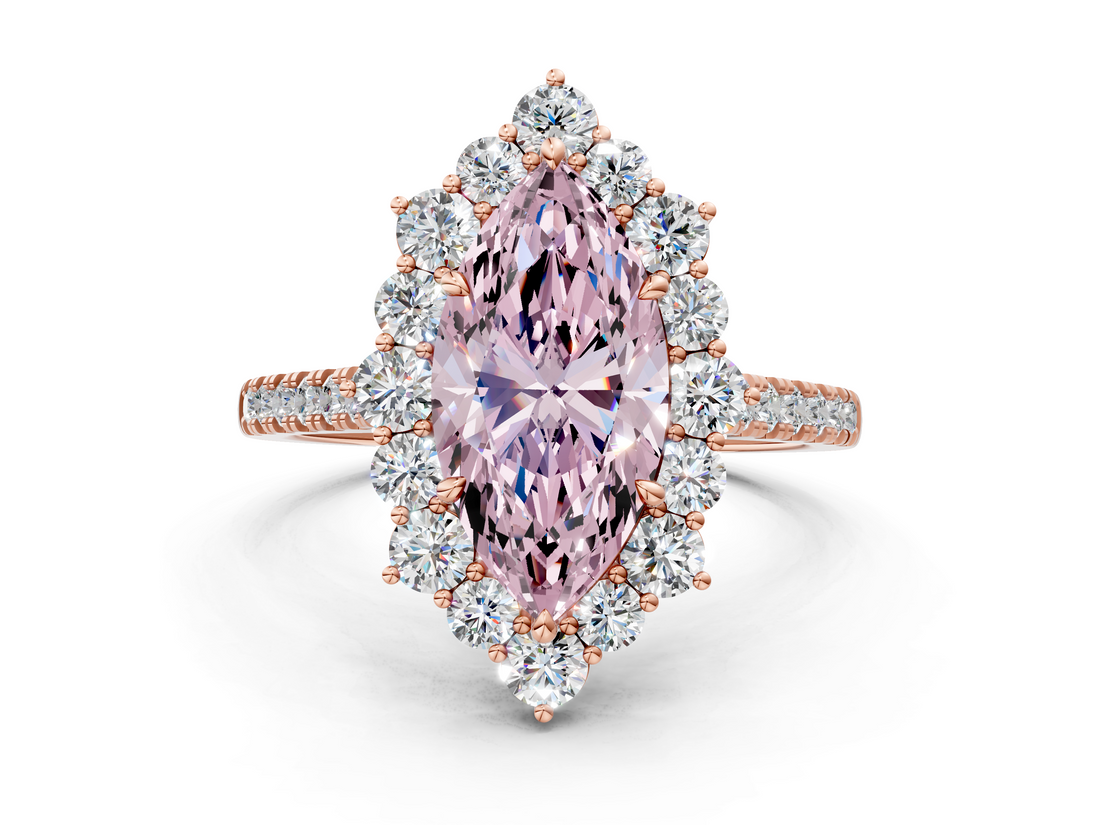 Rose gold Fancy Pink Marquise  Halo Diamond Ring with Pavé Band and Prong Setting_37