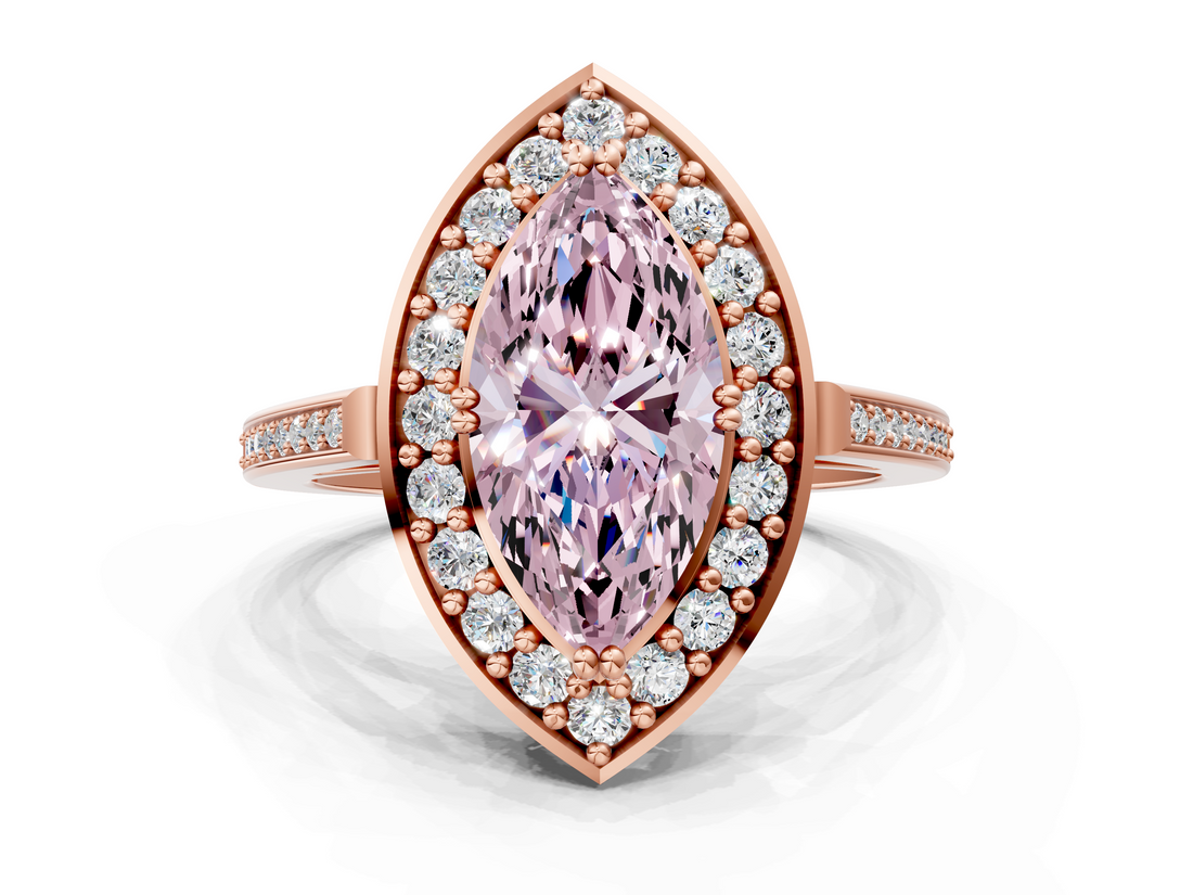 Rose gold Fancy Pink Marquise  Halo Diamond Ring with Split Shank and Four-Prong Setting_45