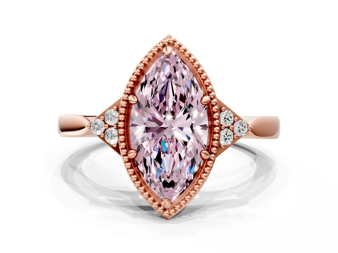Rose gold Fancy Pink Marquise  Halo Diamond Ring with Tapered Band and Four-Prong Setting_3
