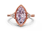 Rose gold Fancy Pink Marquise  Halo Diamond Ring with Tapered Band and Four-Prong Setting_3