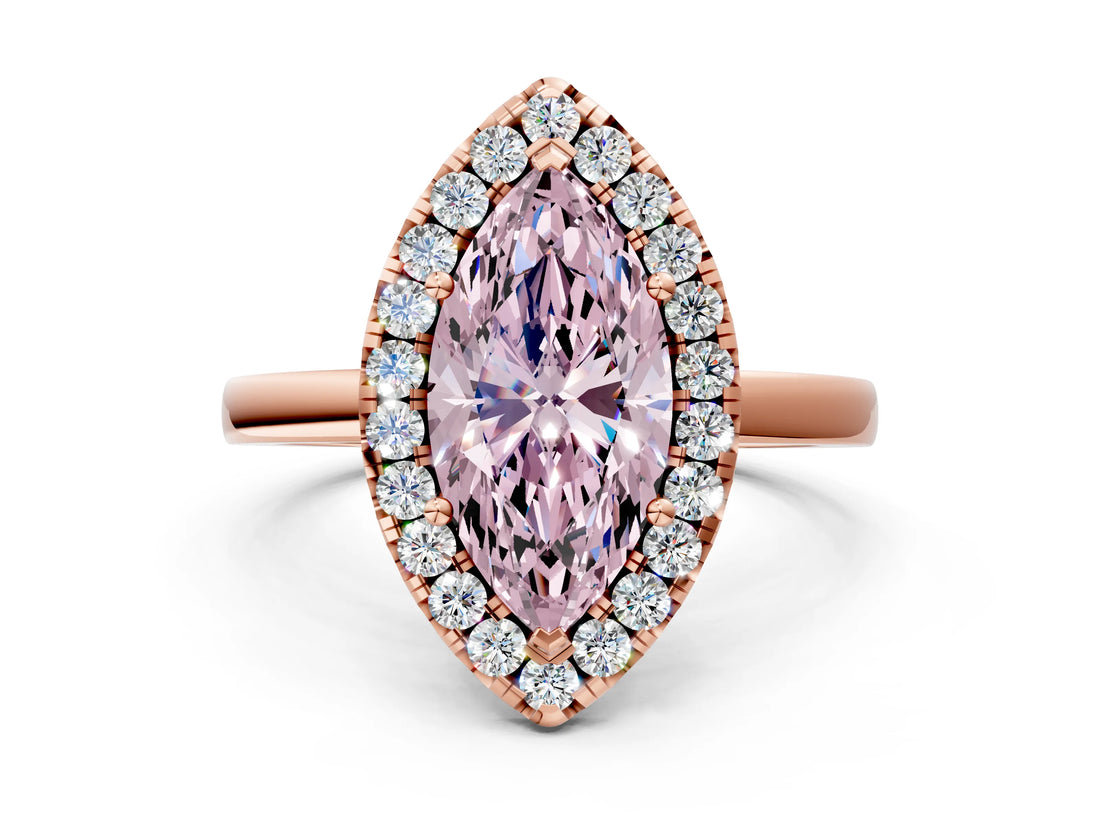 Rose gold Fancy Pink Marquise  Halo Diamond Solitaire with Pavé Band and Four-Prong Setting_92