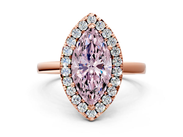 Rose gold Fancy Pink Marquise  Halo Diamond Solitaire with Pavé Band and Four-Prong Setting
