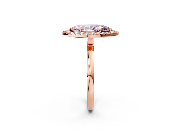Rose gold Fancy Pink Marquise  Halo Diamond Solitaire with Pavé Band and Four-Prong Setting
