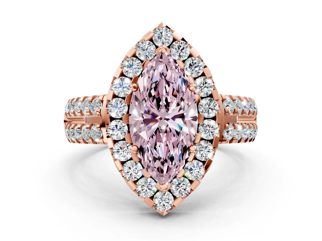 Rose gold Fancy Pink Marquise  Halo Diamond Split Shank Engagement Ring with Prong Setting_23