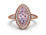 Rose gold Fancy Pink Marquise  Halo Diamond Split Shank Ring with Milgrain Detail_48