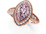 Rose gold Fancy Pink Marquise  Halo Diamond Split Shank Ring with Milgrain Detail_49
