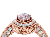 Rose gold Fancy Pink Marquise  Halo Diamond Split Shank Ring with Milgrain Detail_52
