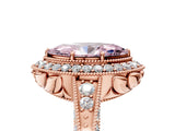 Rose gold Fancy Pink Marquise  Halo Diamond Split Shank Ring with Milgrain Detail_53