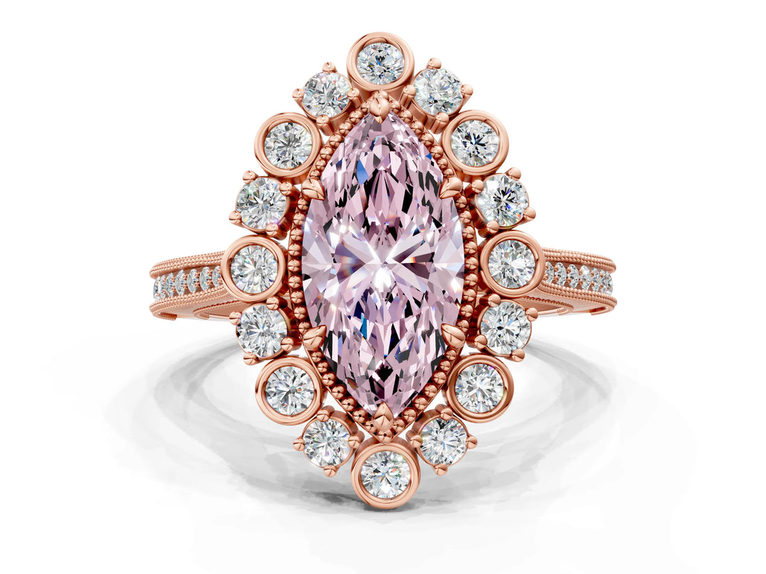 Rose gold Fancy Pink Marquise  Halo Milgrain Pave Diamond Ring with Four-Prong Setting 1