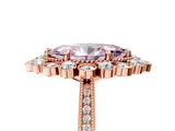 Rose gold Fancy Pink Marquise  Halo Milgrain Pave Diamond Ring with Four-Prong Setting