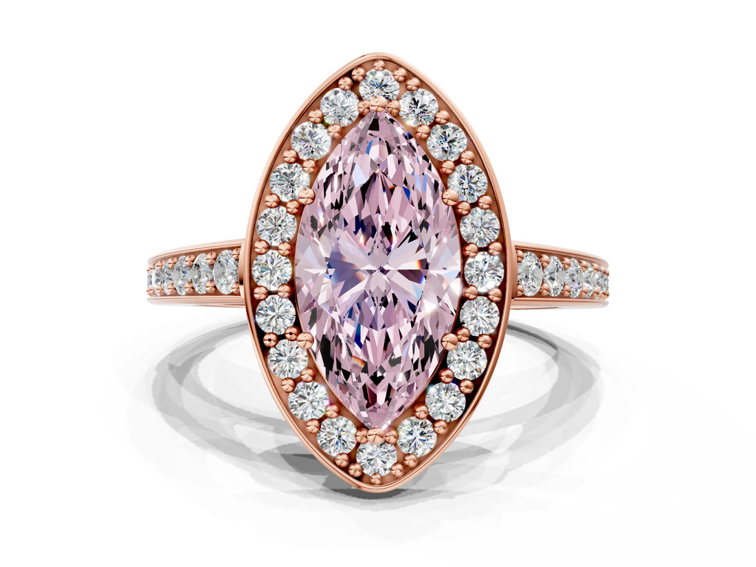 Rose gold Fancy Pink Marquise  Halo Pavé Diamond Engagement Ring with Bezel Setting_37