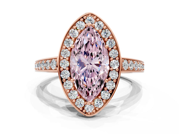 Rose gold Fancy Pink Marquise  Halo Pavé Diamond Engagement Ring with Bezel Setting