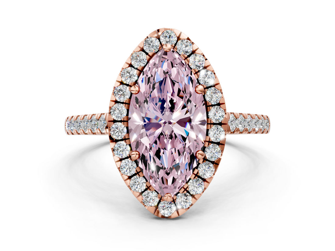 Rose gold Fancy Pink Marquise  Halo Pavé Diamond Engagement Ring with Four-Prong Setting_3