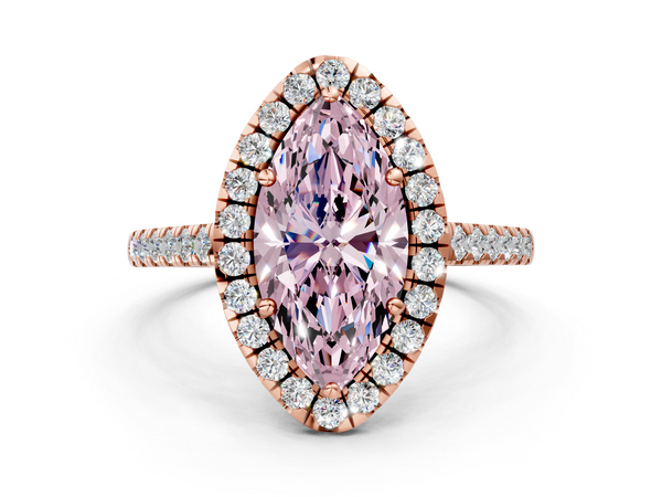 Rose gold Fancy Pink Marquise  Halo Pavé Diamond Engagement Ring with Four-Prong Setting