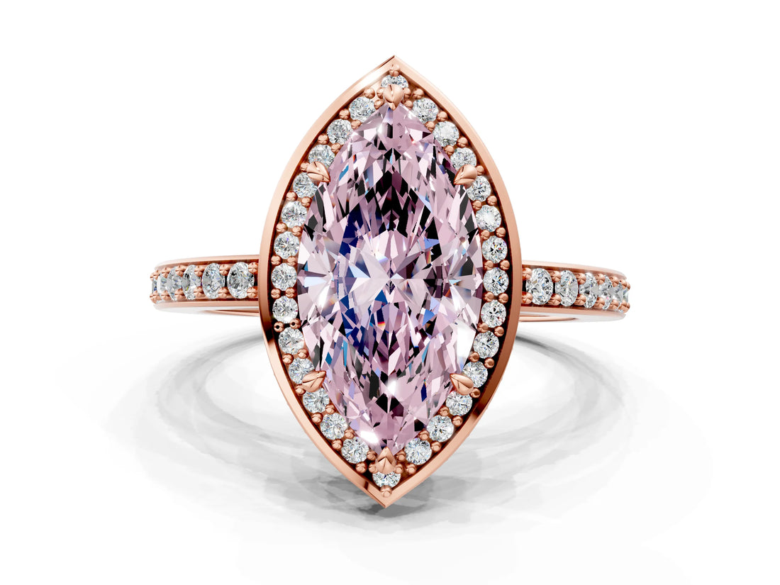 Rose gold Fancy Pink Marquise  Halo Pave Band Solitaire Ring with Prong Setting_65