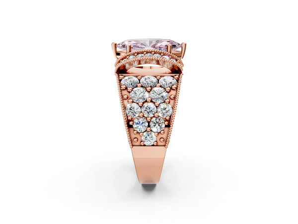 Rose gold Fancy Pink Marquise  Halo Pave Diamond Engagement Ring with Milgrain Detailing