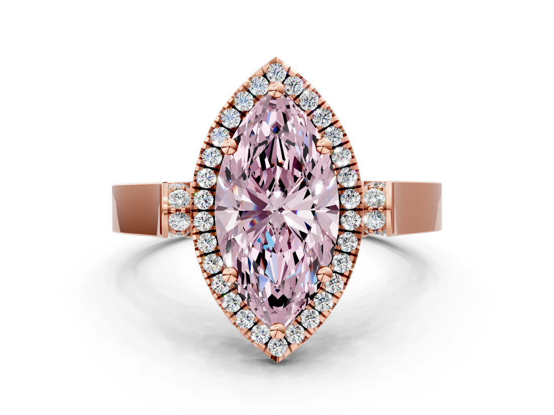 Rose gold Fancy Pink Marquise  Halo Pave Split Shank Prong Setting Ring_25
