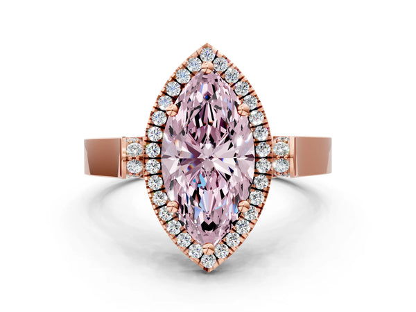 Rose gold Fancy Pink Marquise  Halo Pave Split Shank Prong Setting Ring