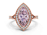 Rose gold Fancy Pink Marquise  Halo Round Diamond Milgrain Pave Engagement Ring_3