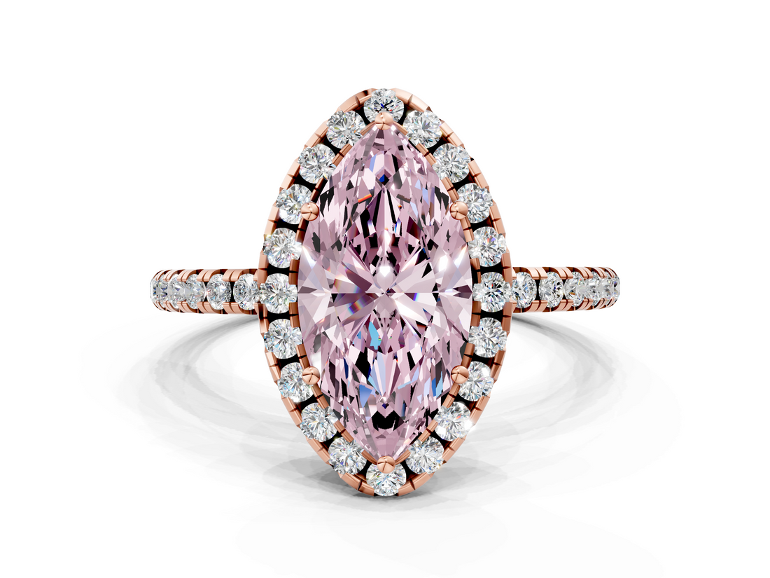 Rose gold Fancy Pink Marquise  Halo Round Diamond Pavé Band Four-Prong Ring_3