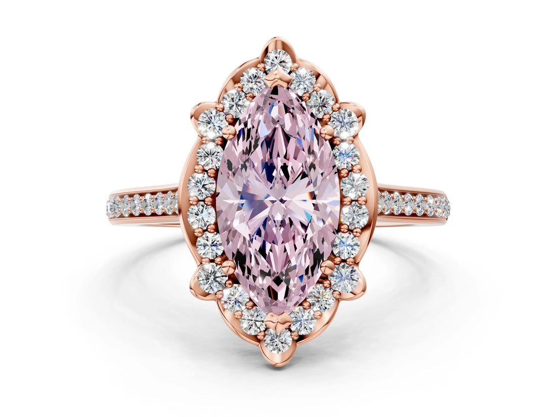 Rose gold Fancy Pink Marquise  Halo Round Diamond Pave Band with Four-Prong Setting_38