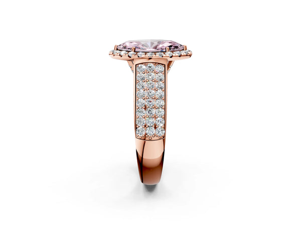 Rose gold Fancy Pink Marquise  Halo Round Diamond Pave Band with Prong Setting