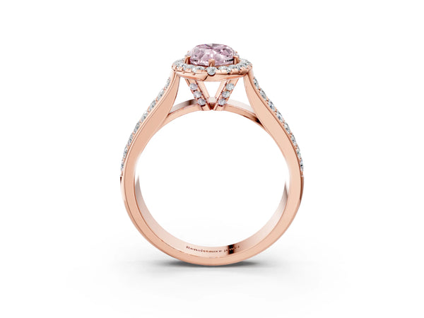 Rose gold Fancy Pink Marquise  Halo Round Diamond Pave Band with Prong Setting