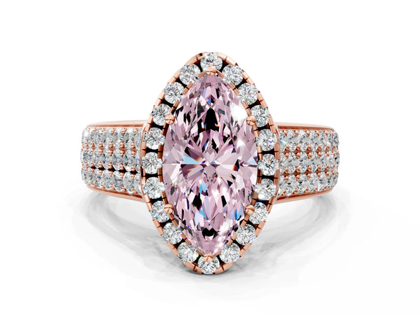 Rose gold Fancy Pink Marquise  Halo Round Diamond Pave Band with Prong Setting