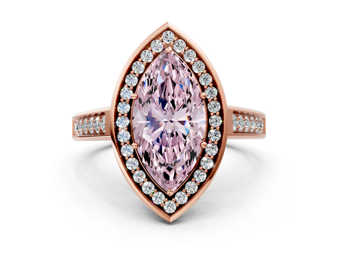 Rose gold Fancy Pink Marquise  Halo Solitaire Diamond Ring with Pave Band and Bezel Setting_49