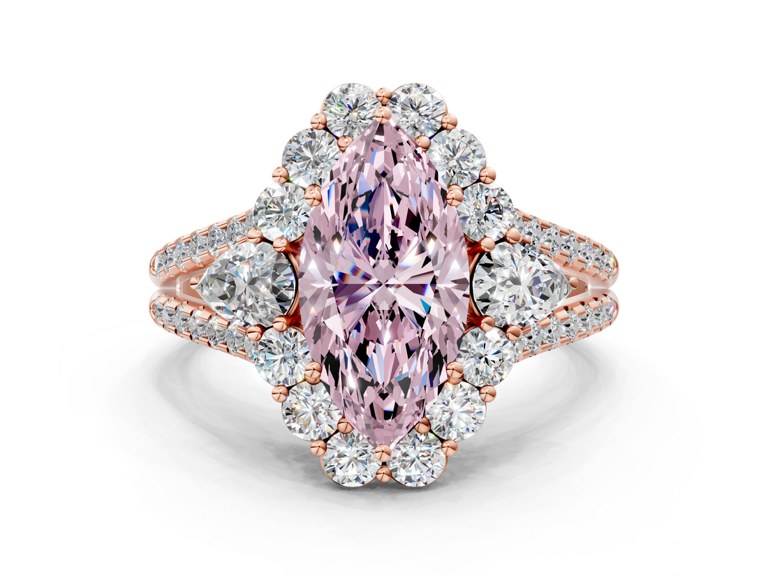 Rose gold Fancy Pink Marquise  Halo Split Shank Diamond Engagement Ring with Prong Setting_20