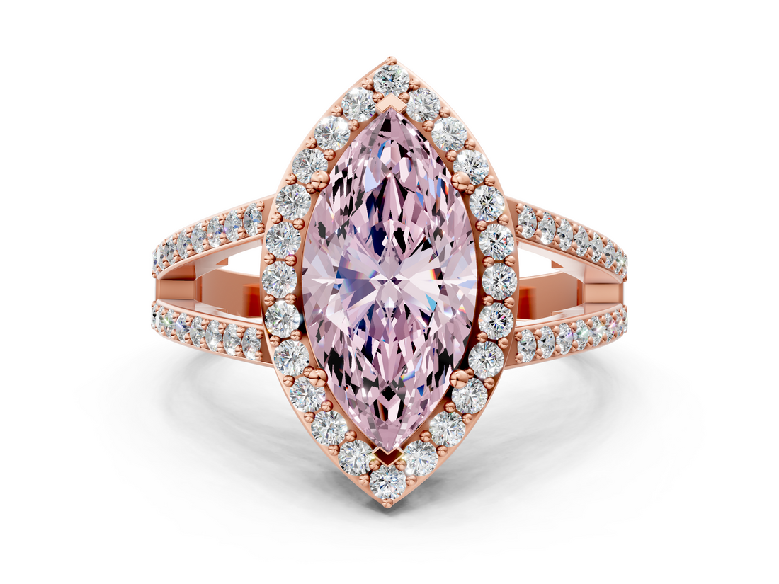 Rose gold Fancy Pink Marquise  Halo Split Shank Diamond Ring with Four-Prong Setting_32